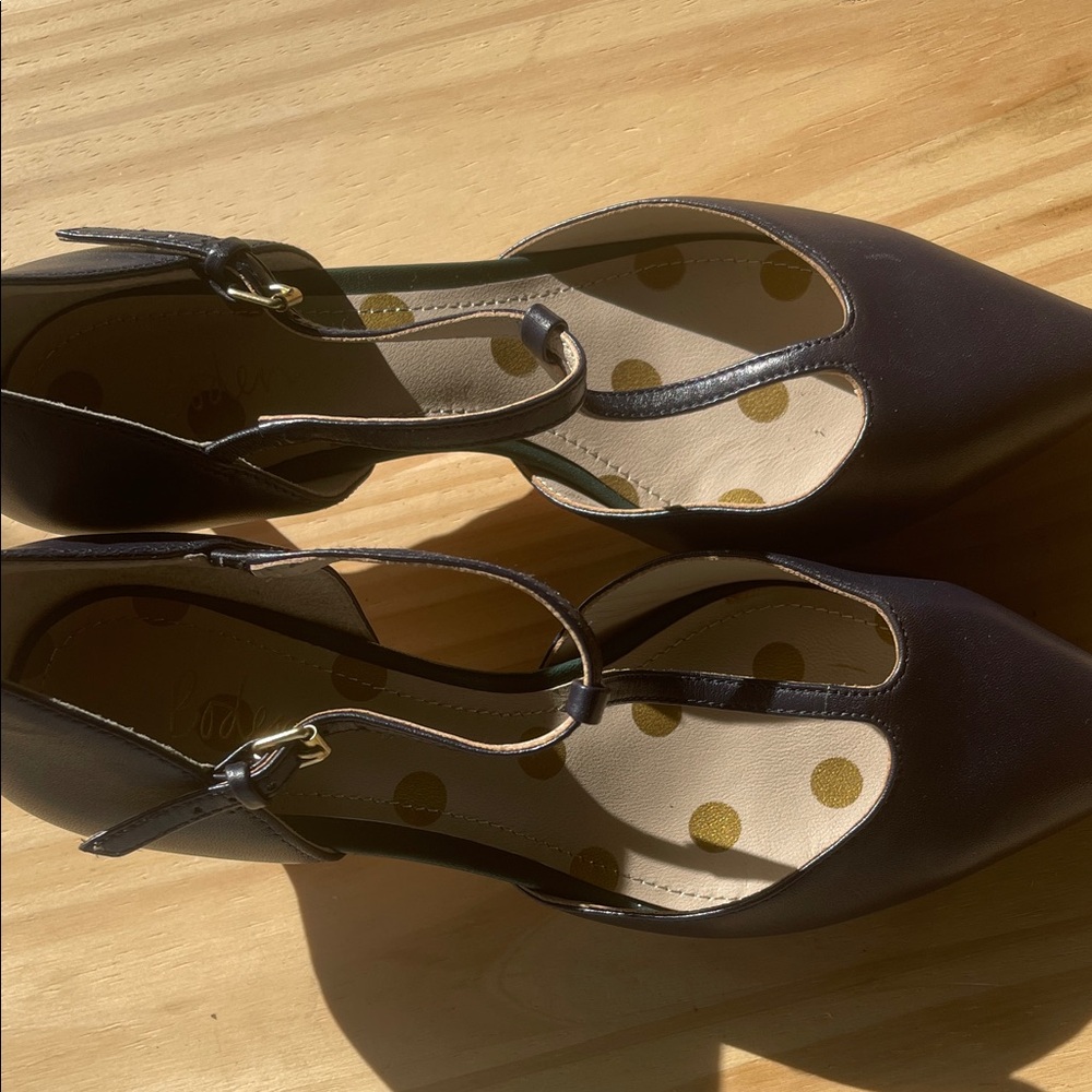 Boden Navy Pointed-Toe T-Strap Heels - Picture 8 of 14